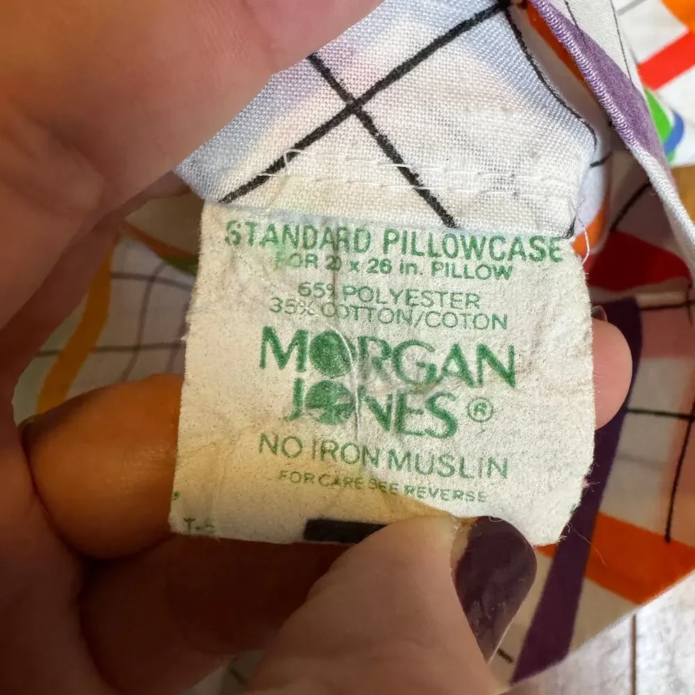 Vintage Morgan Jones Rainbow Grid Plaid Standard Pillowcase Set of 2 No Iron MCM